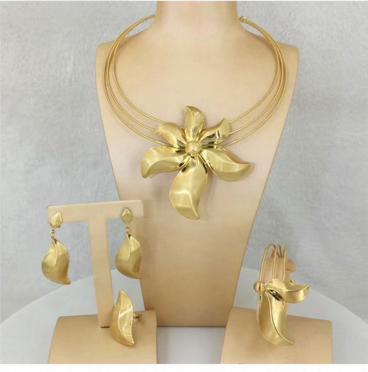 Golden Blossom 4-Piece Floral Statement Jewelry Set
